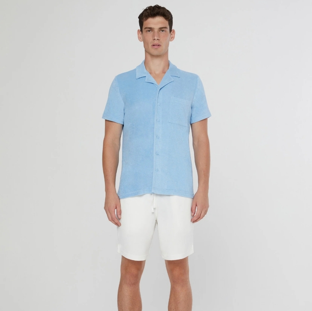 MEN'S Onia BABY BLUE Terry Short Sleeve BUTTON DOWN POLO Shirt SZ M $140